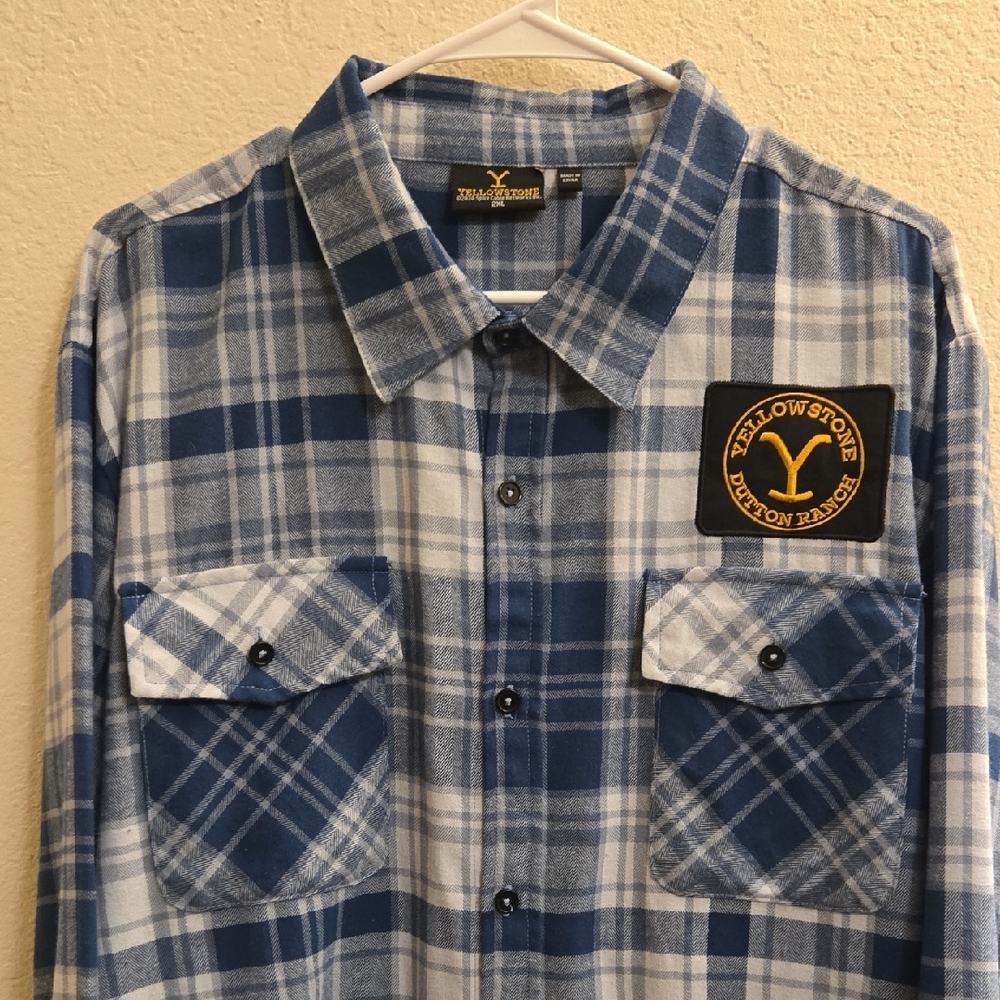 Yellowstone Dutton Ranch Plaid Flannel - Blue - 2XL - Picture 4 of 12